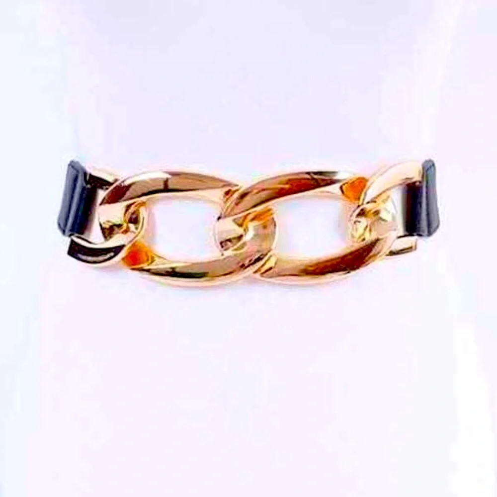 Plus Size Chunky Black & Gold Metal Elastic Statement Belt